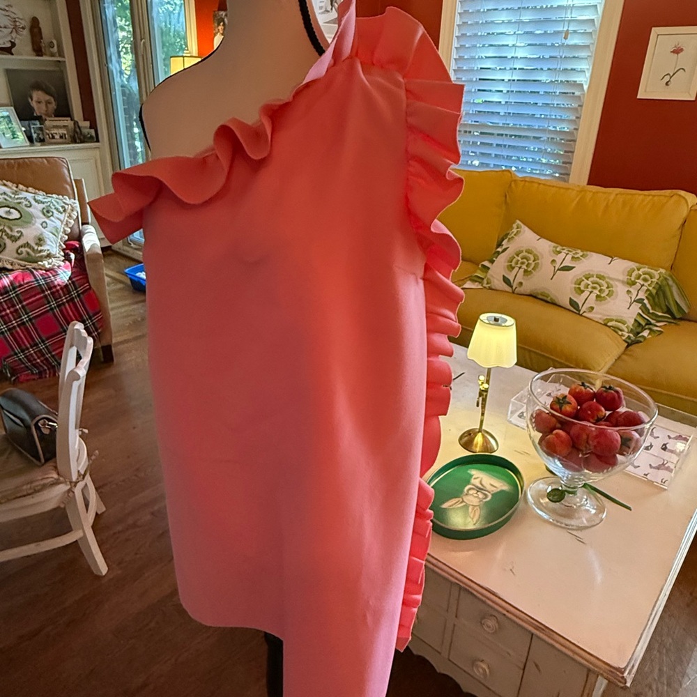 MSGM Pink Ruffle One-Shoulder Mini Dress